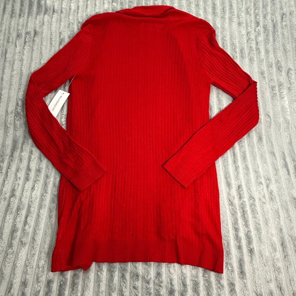 Liz Claiborne Cardigan Sweater Womens S Red Open Front Ribbed Knit Pockets NWT - Picture 6 of 8